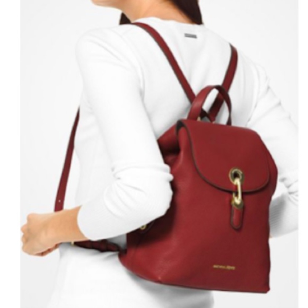 Michael Kors Raven Leather Backpack Brandy/Gold Preloved - Picture 2 of 12